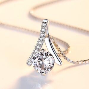 925 Sterling Silver Summer time-Impressed Herringbone Pendant Necklace with Diamond Zircon for Ladies – Good Reward!