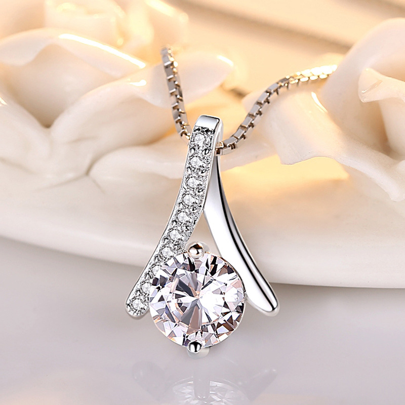 925 Sterling Silver Summer time-Impressed Herringbone Pendant Necklace with Diamond Zircon for Ladies - Good Reward!