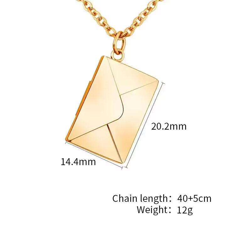 Customizable Stainless Metal Locket Pendant Necklace with Customized Body - Love Letter Envelope Design for Girls