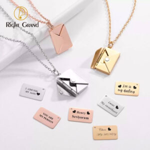 Customizable Stainless Metal Locket Pendant Necklace with Customized Body – Love Letter Envelope Design for Girls