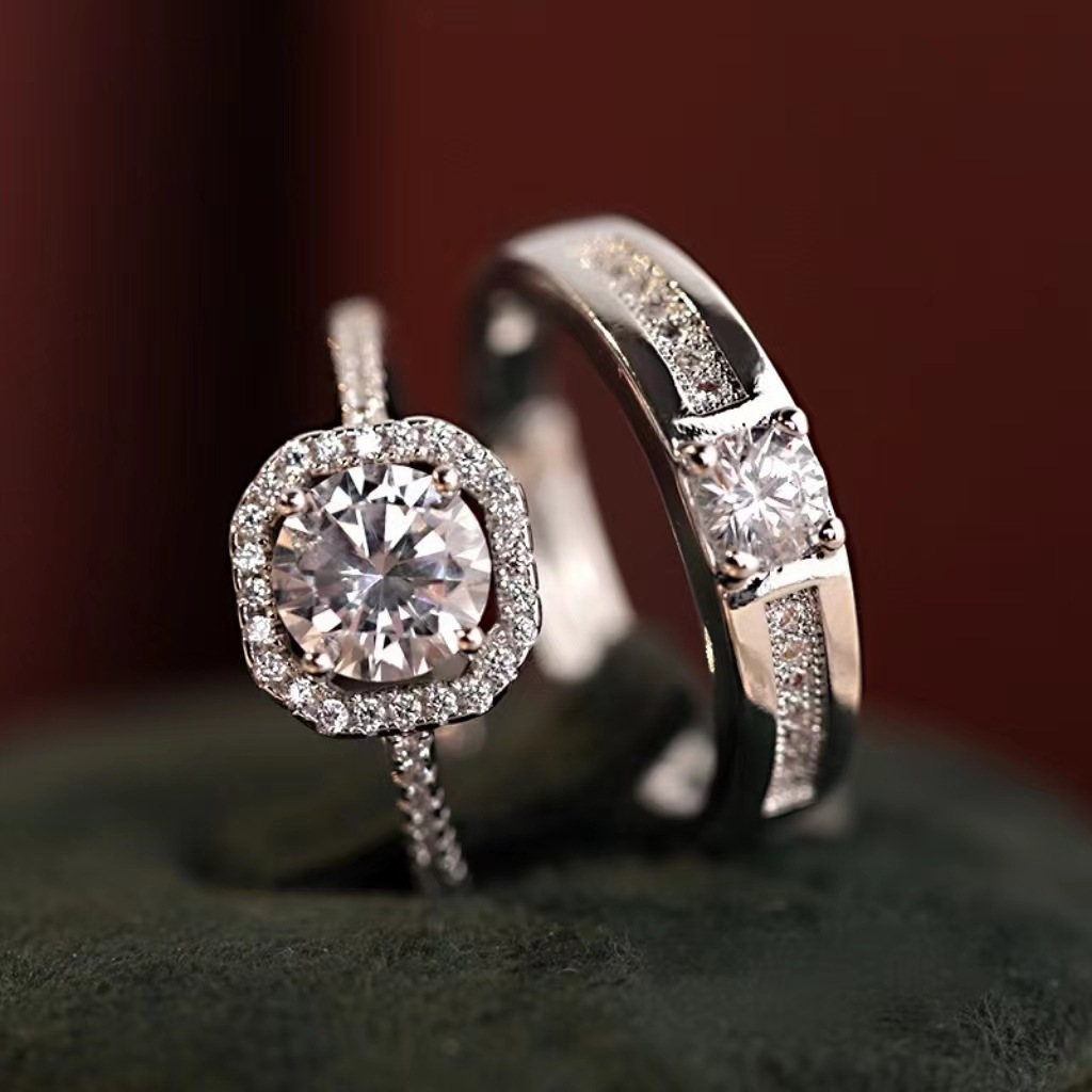 Fashionable New Traditional Couple Diamond Ring - Adjustable Alloy Wedding ceremony Jewellery with Glowing Diamonds