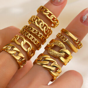 FY Trend Jewellery Chunky Gold-Plated Stainless Metal Cuban Hyperlink Chain Rings for Males and Girls