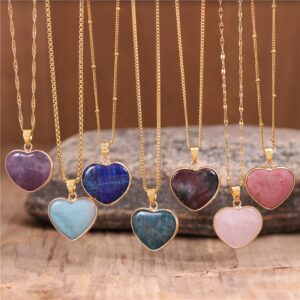 Fashionable Ladies’s Amethyst Coronary heart Pendant Necklace with Pure Gemstone and Stainless Metal Chain – Stylish Choker Jewellery for Dropshipping