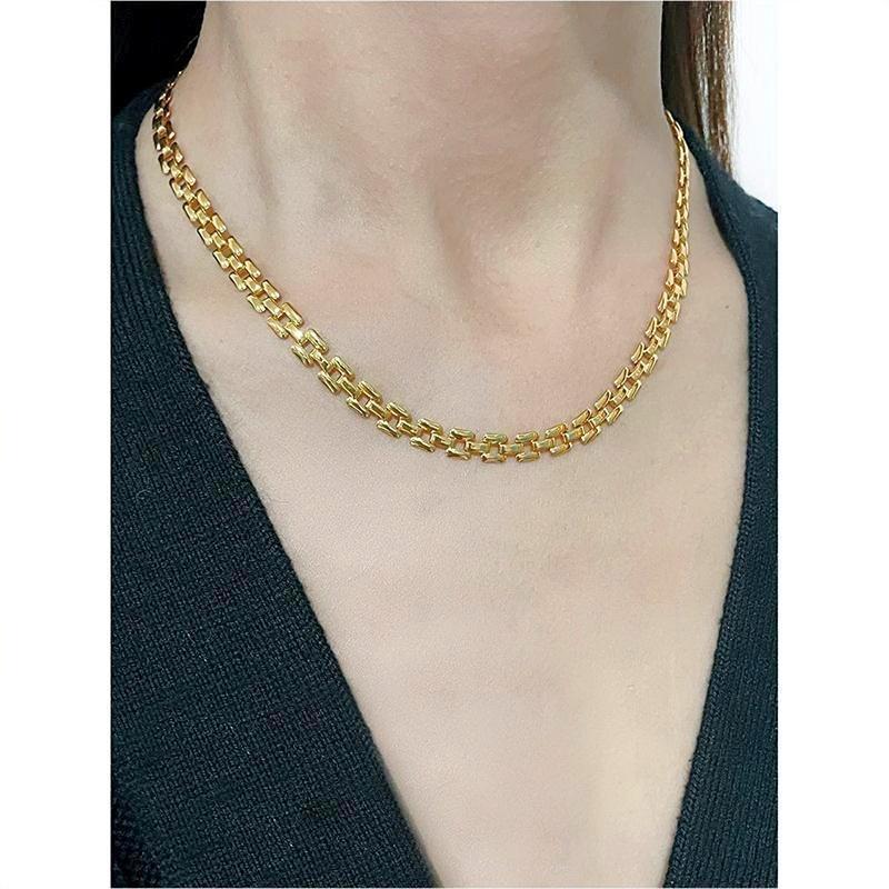 XL23158 Fashionable Waterproof 18K Gold Plated Brass Copper Chain Choker Necklace and Bracelet Ring Set for Ladies